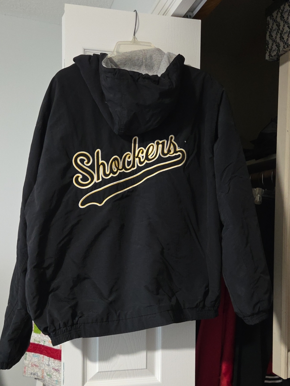 Gear For Sports Black Hooded 'Shockers' Varsity Jacket with Gold Script